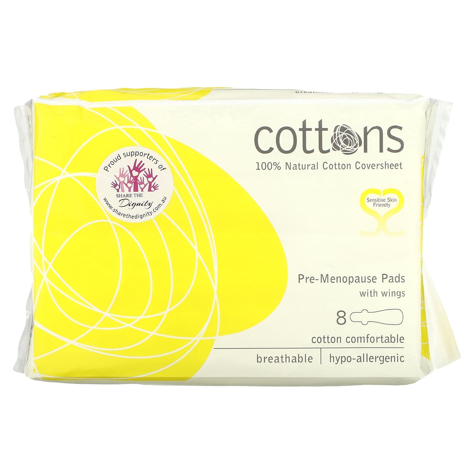Cottons, 100% natural cotton cover sheet, premenopausal wing pad, 8 pads