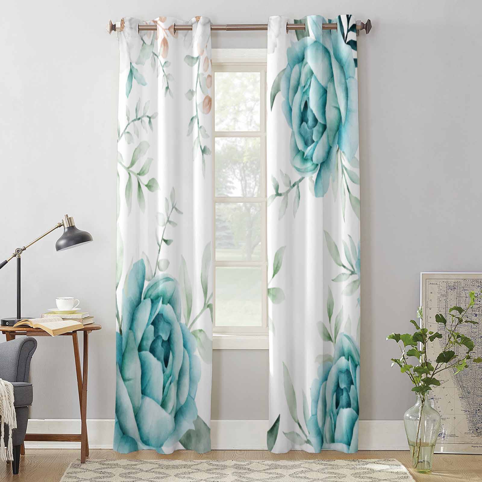 Summer Plants Flowers Watercolor Window Curtains for Living Room Bedroom Curtain Modern Kitchen Blinds Drapes Curtains 135W x 60H(cm) x1