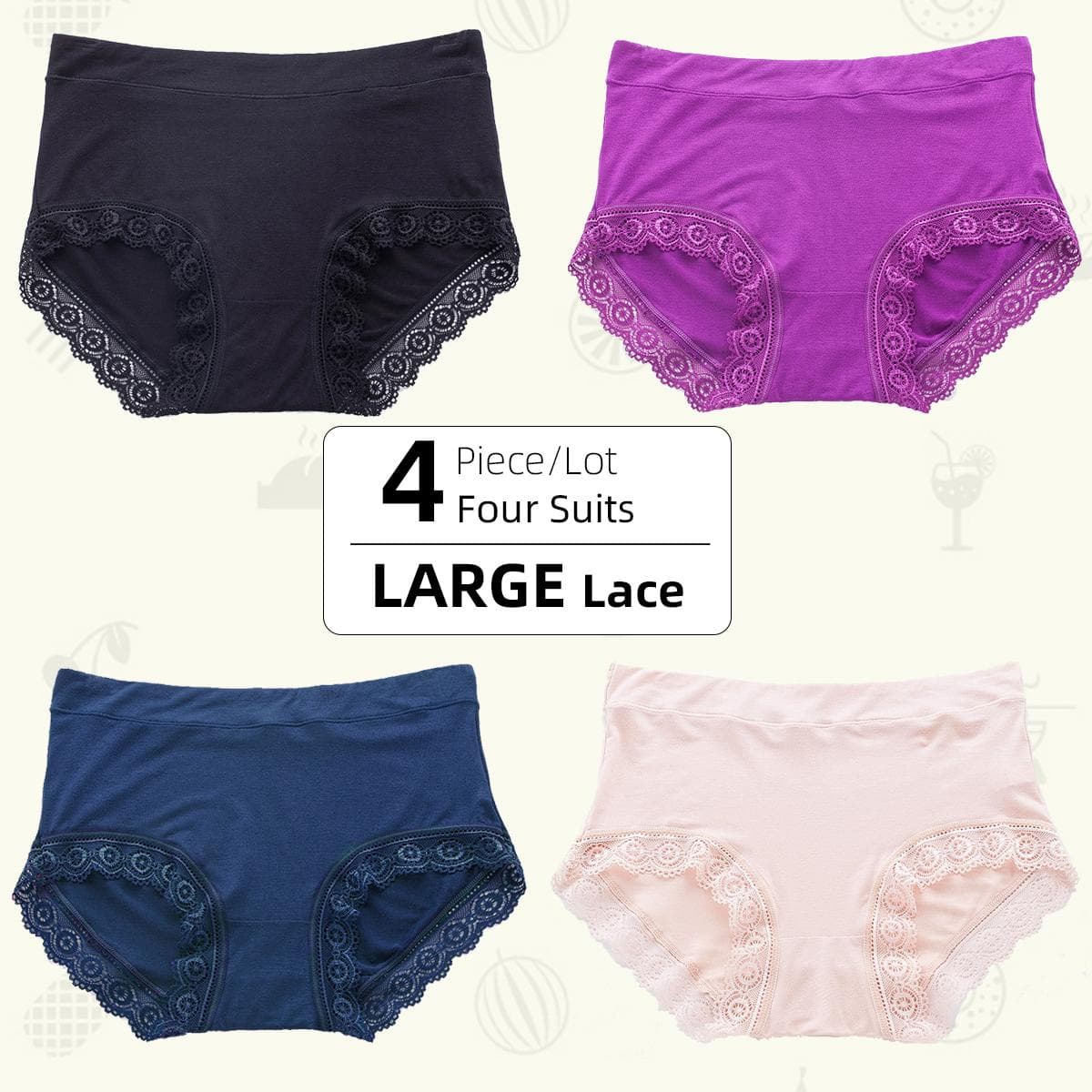 4-5Pcs/Lot Mid-High Waist Women's Panties Cotton Crotch Lace Breathable Tummy Large Size Women's Triangle Pants Underwear Briefs 3XL