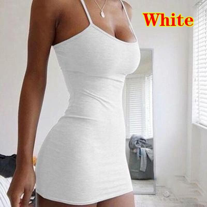 Women Sexy Summer Sundress Strappy Sleeveless Bodycon Short Mini Club Party Dress S white