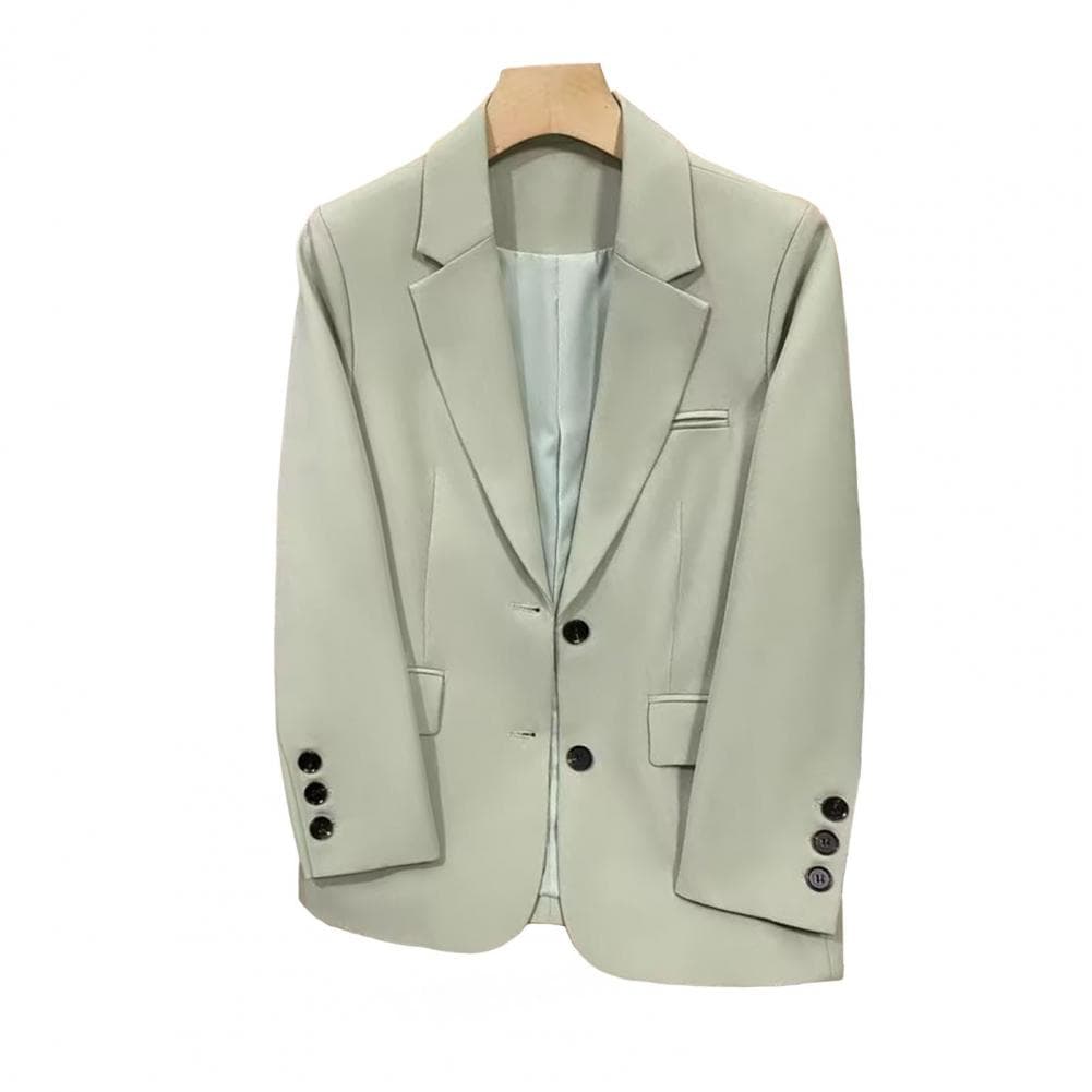 Women's Casual Blazer Lapel Collar Sring Autumn Jacket Office Lady Vintage Loose Suit for Daily Wear Business Leisure Time M light green