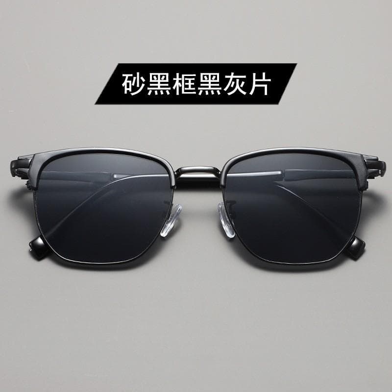 Handsome Half Frame Sunglasses Retro Rectangular Design Black Gray UV Resistant Lenses Stylish Eyewear for Men