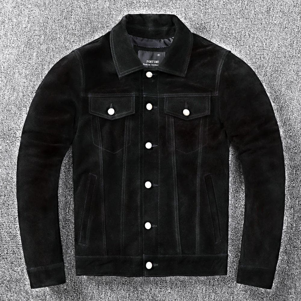 Cowhide Two-layer Suede Leather Jacket Men's Denim Motorcycle Leather Jacket Slim-fit Jacket 4XL
