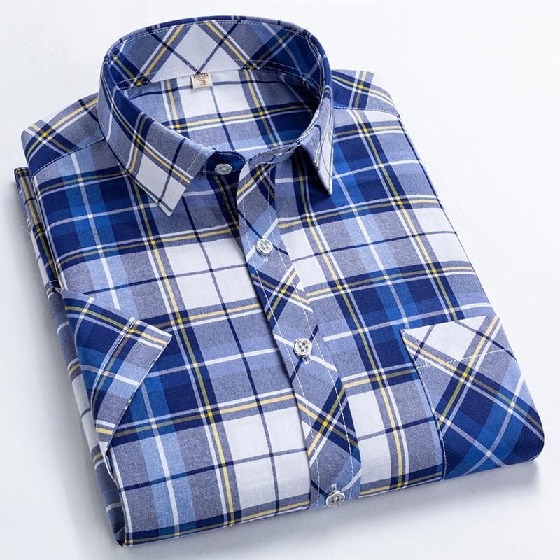 Men fashion plaid short sleeve shirt Summer 4XL