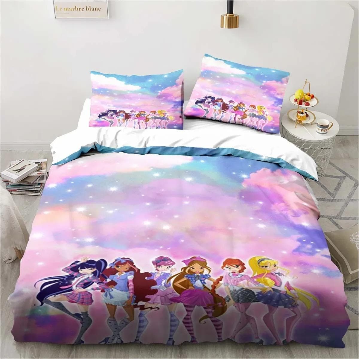 Kawaii Anime Winx Bedding Set Bed Three Piece Single Double King Size Bed Set Adult Children's Bedroom Duvet Cover Set Kids Gift AU Queen 210x210cm