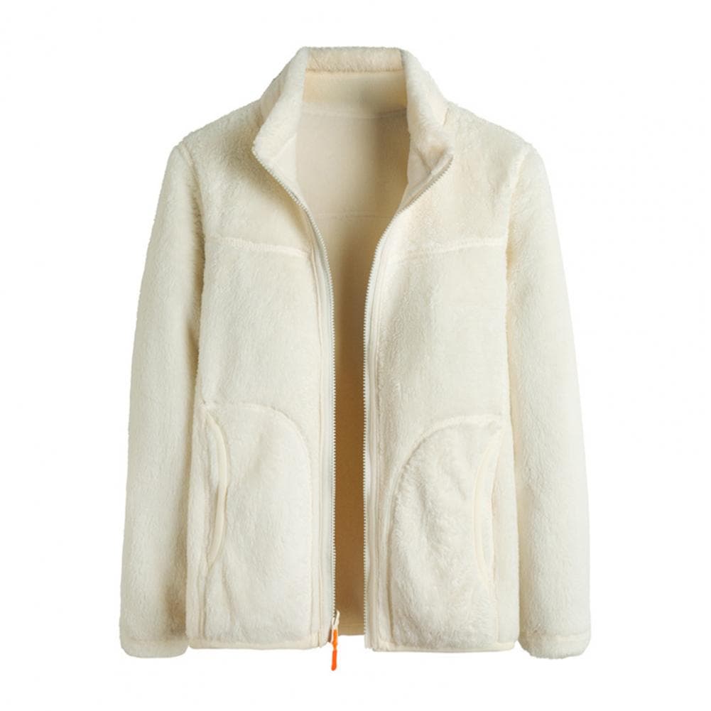 Everyday Women Jacket Plush Winter Women's Coat with Stand Collar Zip-up Closure Double-sided Wear Stylish Outdoor for Work M white