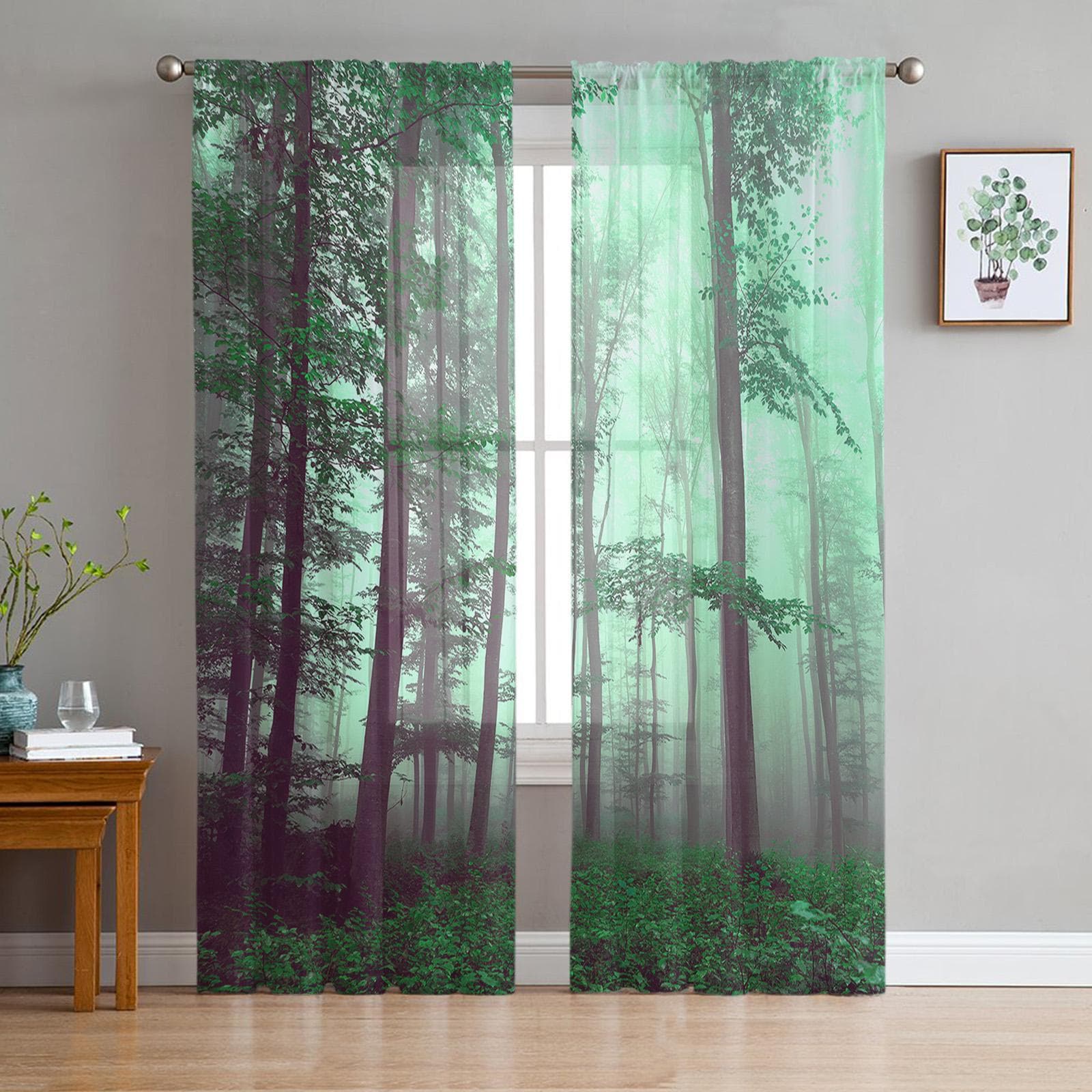 Youth Bedroom Sheer Curtains Autumn Wild Trees Forest Kitchen Study Curtains Living Room Holiday Decor Tulle Curtains 135W x 114H(cm)