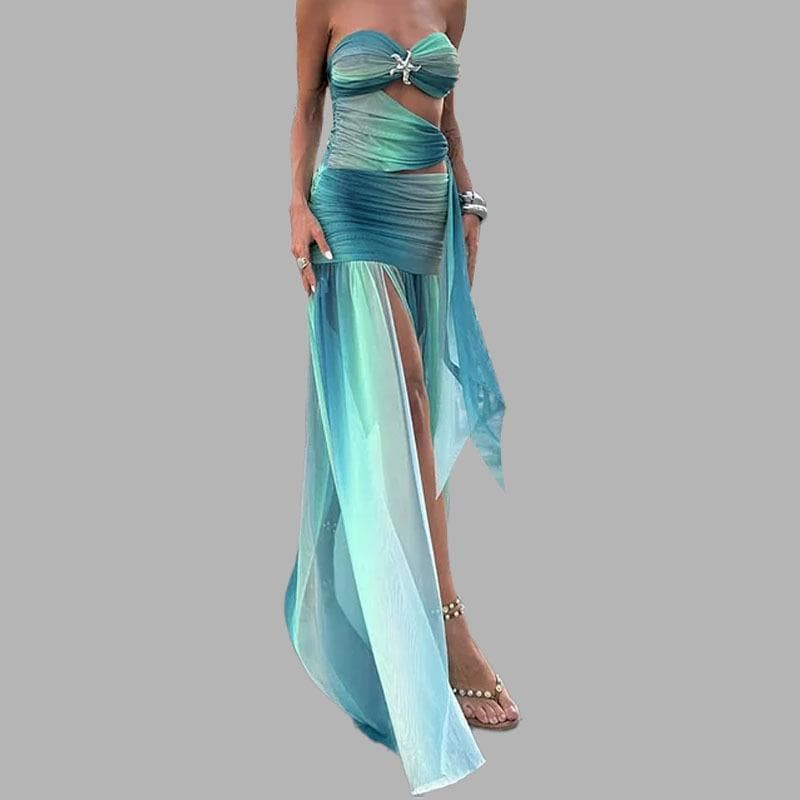 Spring New Slim and Fashionable Slim Temperament Slit Sexy Sleeveless Long Dress for Women 3XL blue