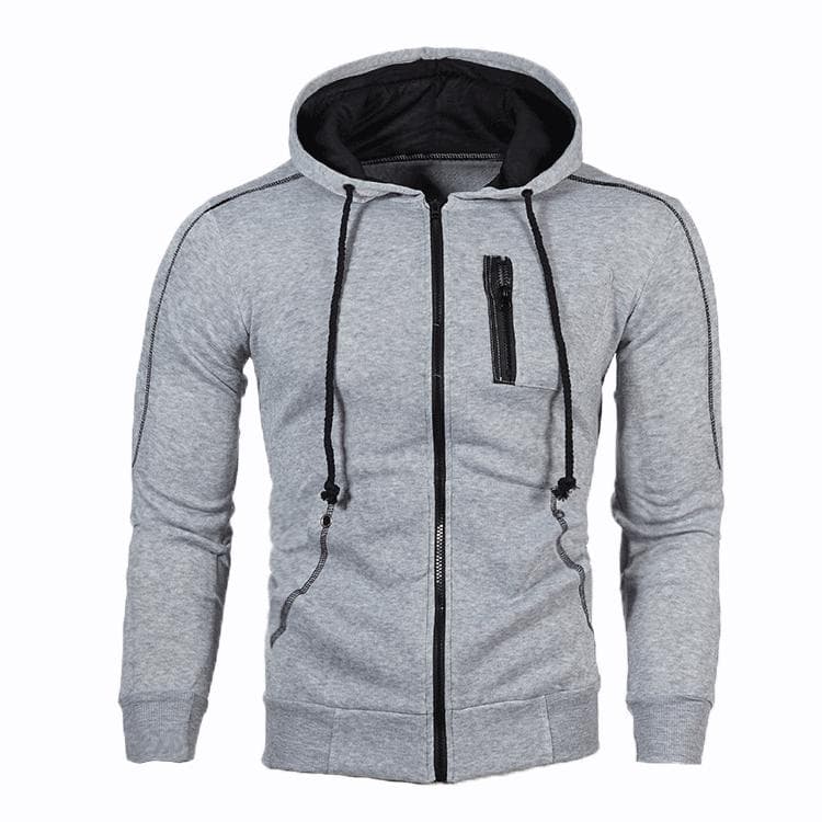 Men's Fashion Hooded Zipper sport Jacket Casual Slim Fit Sweatshirt Type Men's L light grey