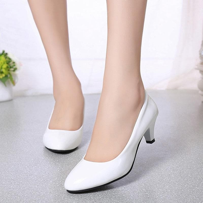 Women Round Nose Elegant High Heels Business Attire Shoes 38 white
