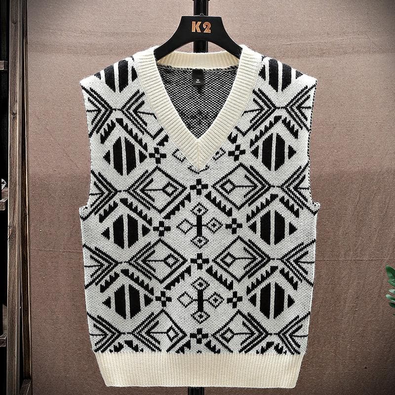 Sweater Tank Top Men's Vest Underlay V-neck Sleeveless Sweater Sweater Couple warm vest 15 different flower shapes in different colors L