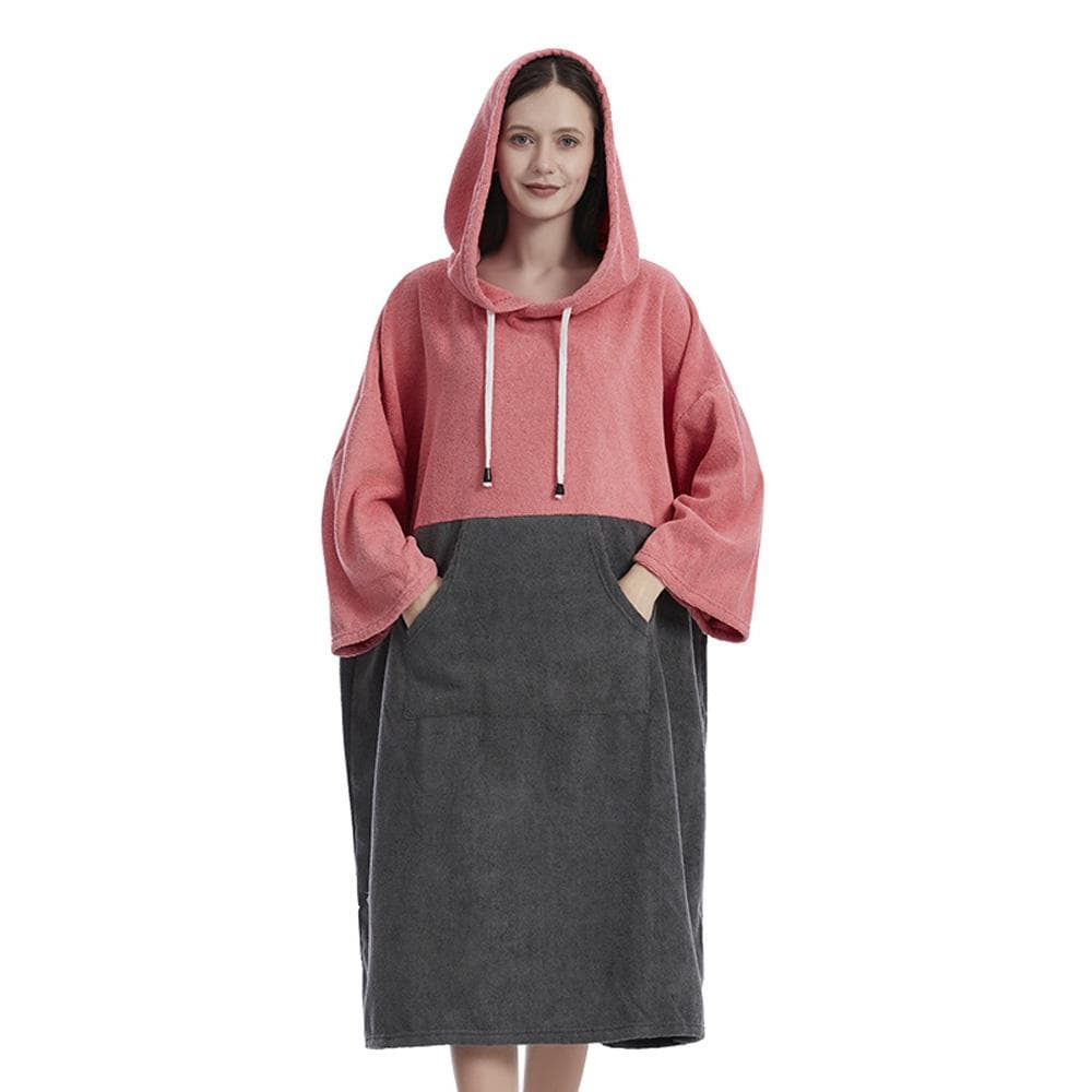 Quick Dry Bath Towels Pool Changing Robe Quick-Dry Poncho Surfing Diving Hooded Towel Beach Cloak pink