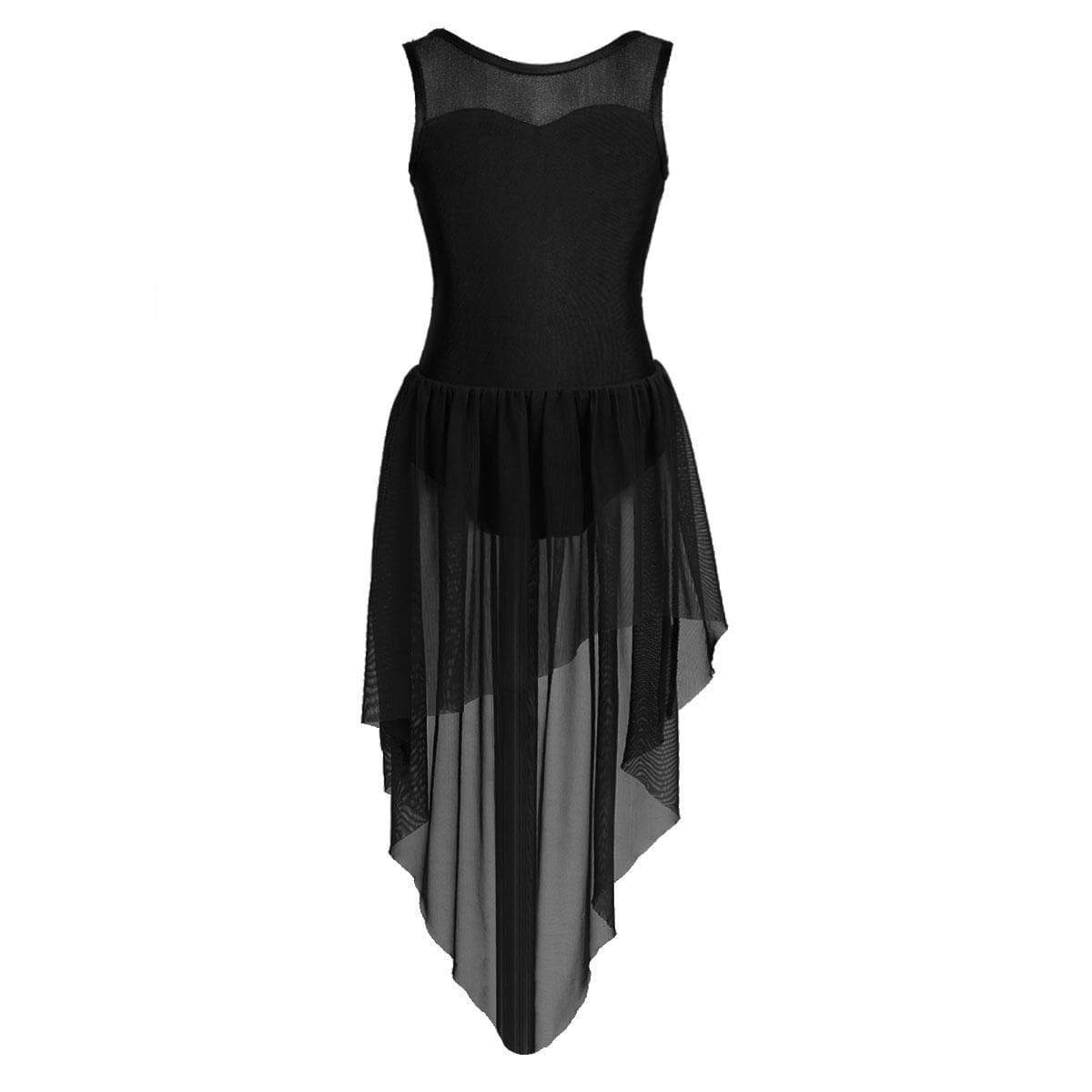 Kids Ballet Tutu Dance Leotard Dress Sleeveless High-low Hem Girls Gymnastics Leotard Stage Costumes 13-14 Years black