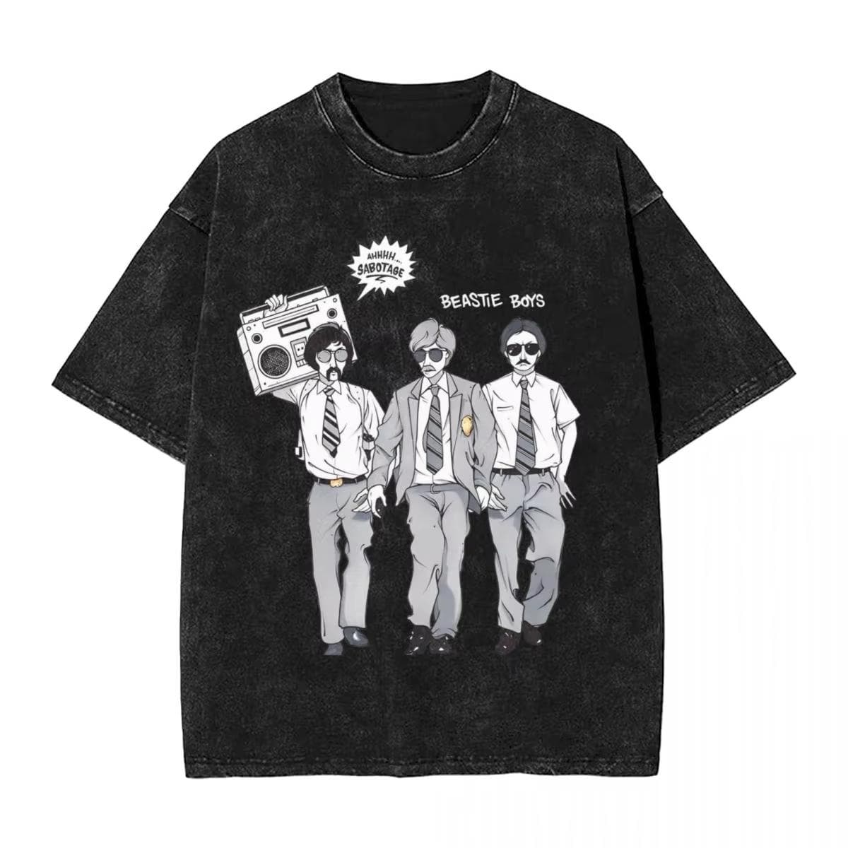 Vintage Camiseta Men's Women Beastie Boys Washed T-Shirt American Group Harajuku Short Sleeve Tee Streetwear Top S