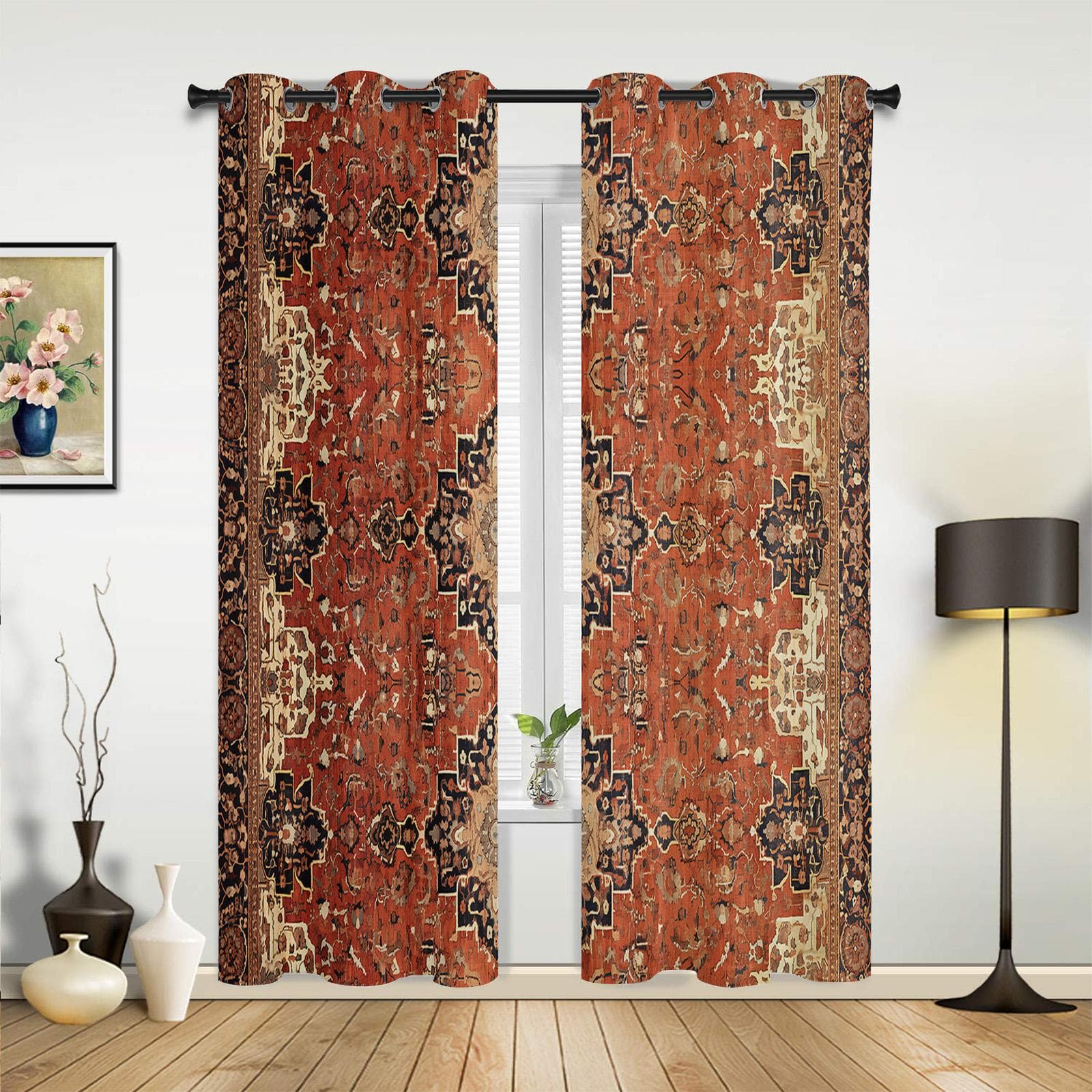 Retro Medieval Turkish Pattern Window Curtains for Living Room Bedroom Curtain Modern Kitchen Blinds Drapes Curtains 135W x 60H(cm) x1