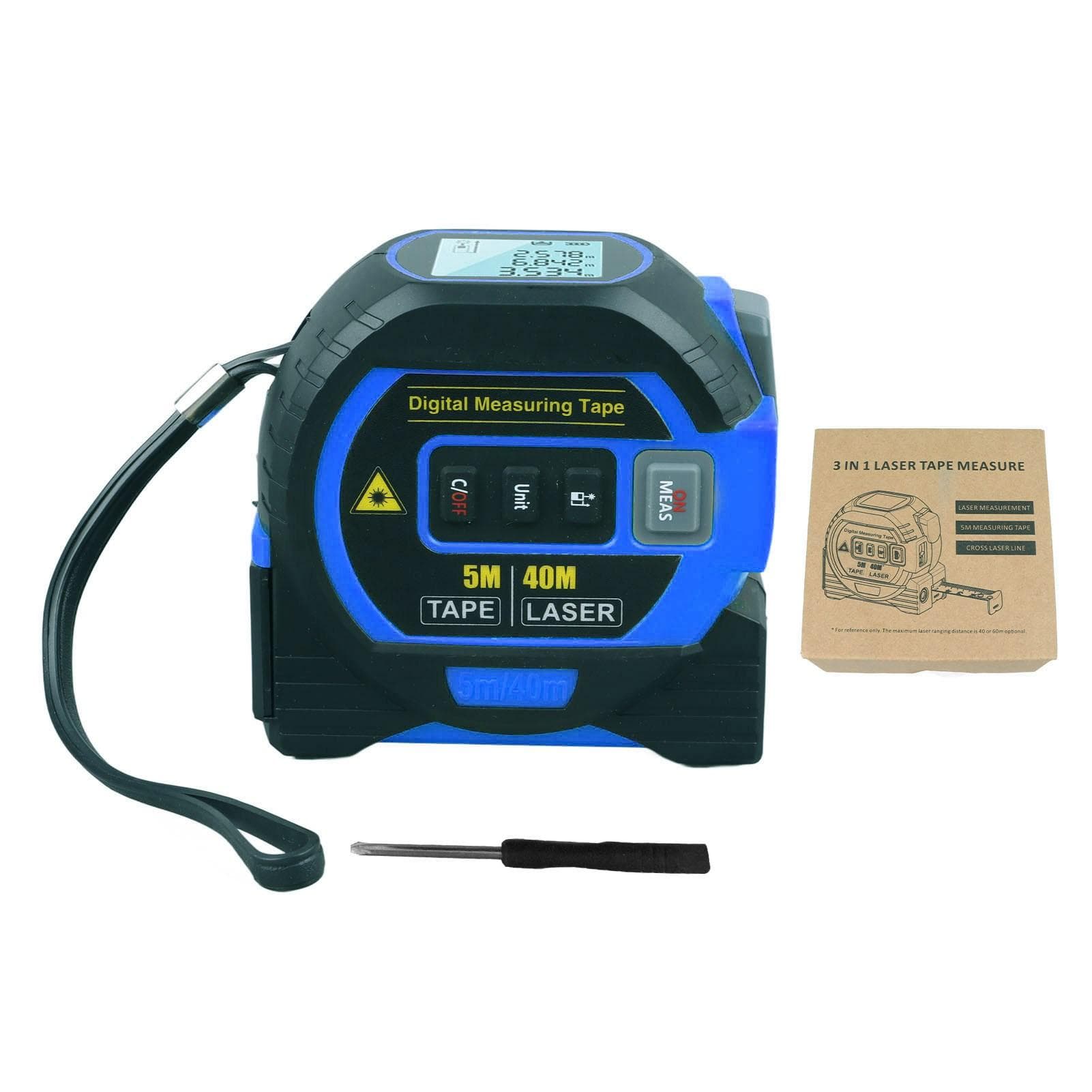 3 In 1 Digital Tape Measure Blue High Elasticity Accurate Auto Lock Digital Distance Tape for 40m
