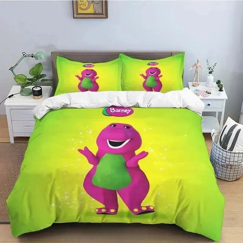 Barney Friends Cute Cartoon Bedding Set Dinosaur Pattern Duvet Cover Pillow Case boys Bedroom Double King Size Comforter Gift 135X200cm-2pcs