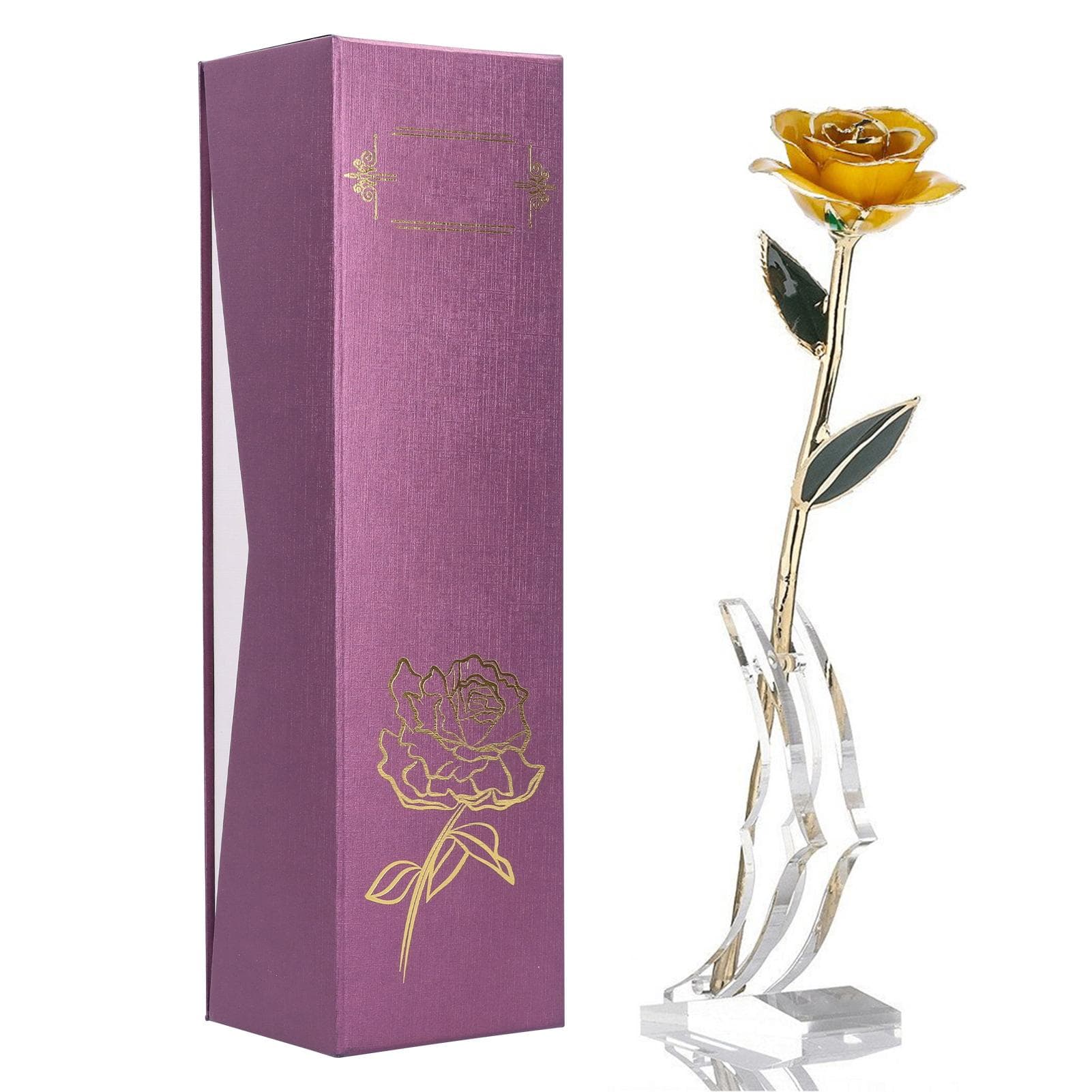 24K Gold Plated Real Rose Yellow Rose with Base Valentine s Day Gift Decoration for Lover