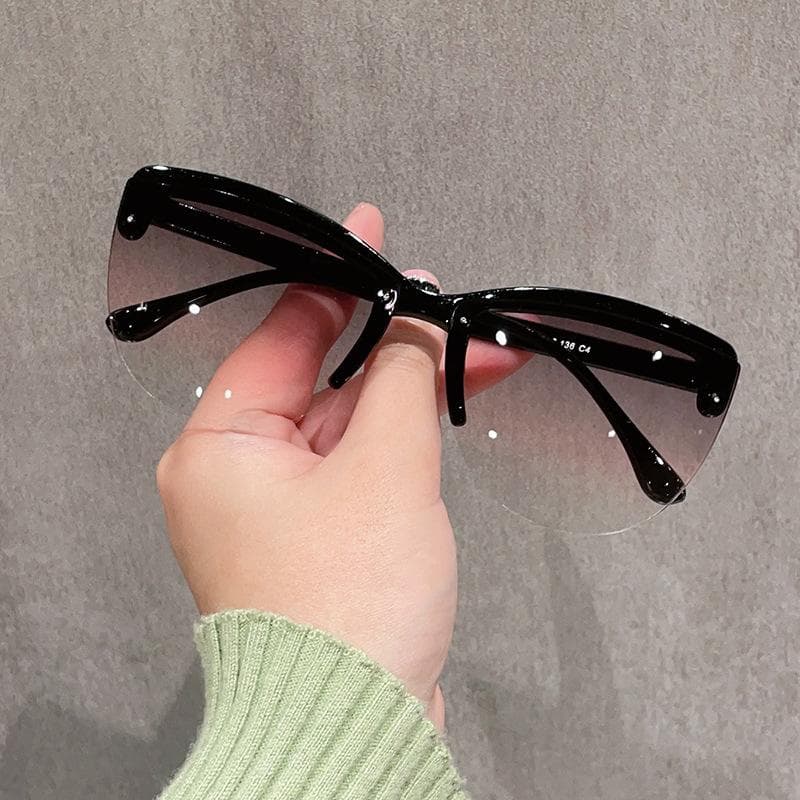Retro Cat Eye Sun Glasses Fashion Women Half Frame Decorative Sunglasses Stylish Accessory