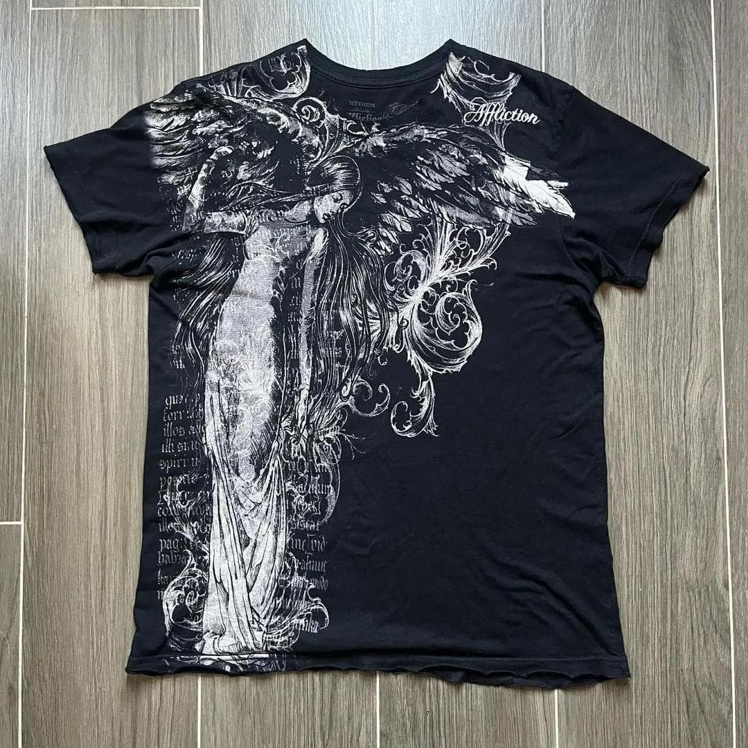 Unisex Y2K Summer Gothic Vintage American Street Printed Short Sleeve T-Shirt Loose Large Size Tops Hip Hop T-shirts XXL