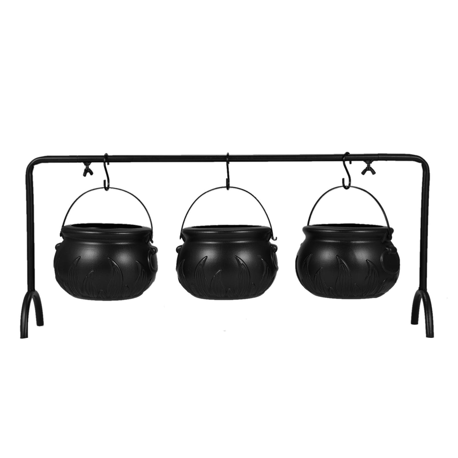 Halloween Candy Bowl Decorations, Set of 3 Black Plastic Cauldron Bowls with Iron Rack, Halloween black