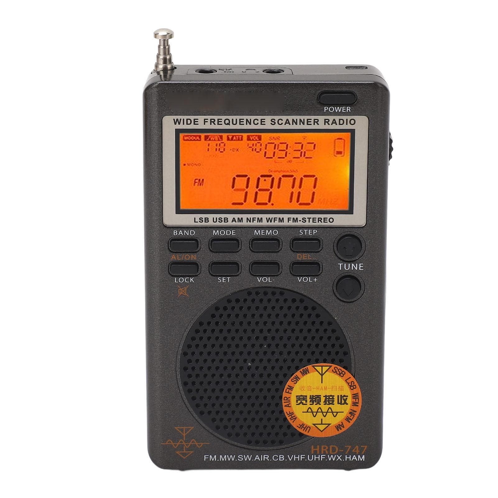 Full Band Receiver FM MW SW SSB LSB AIR CB VHF UBD WX Portable DSP Radio Receiver Support 8 Ohm 1W