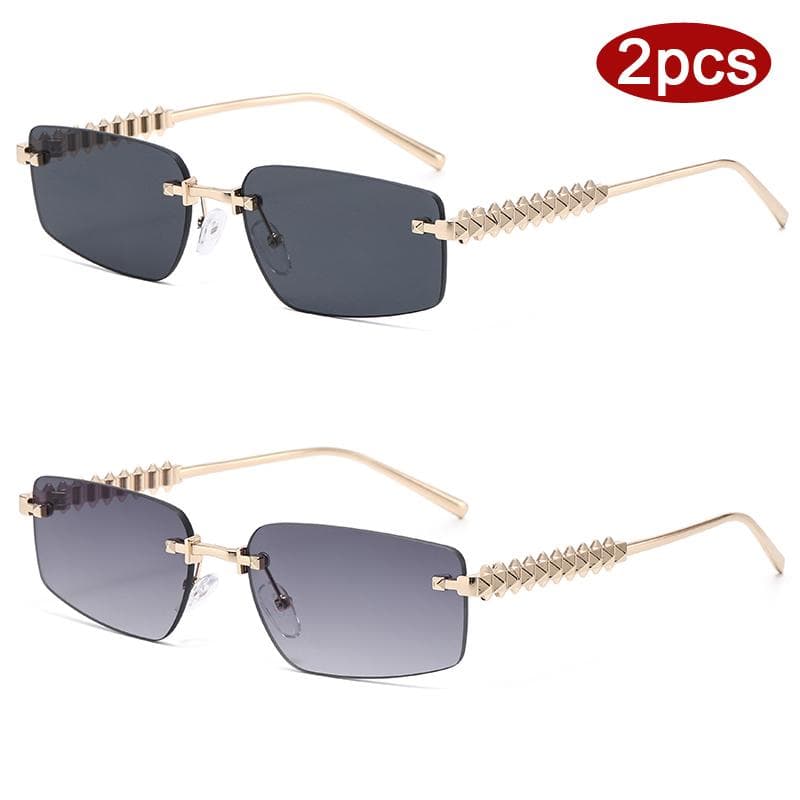 1/2pcs Rimless Metal Frame Square Sunglasses Women Gradient Lens Vintage Irregular Legs UV400 Eyewear