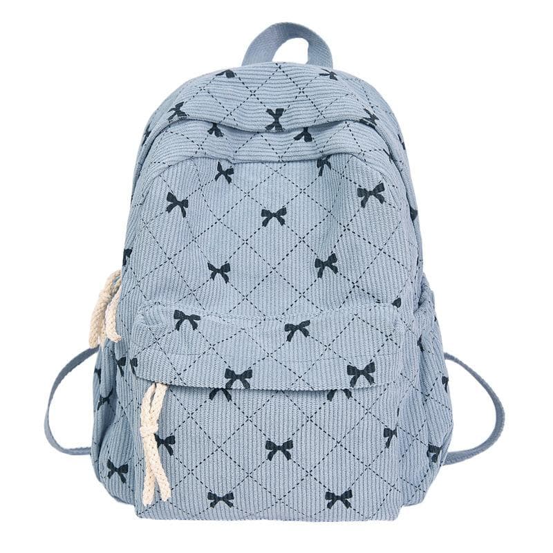 Bow Print Backpack College Style Student Schoolbag Women's Travel Backpack blue