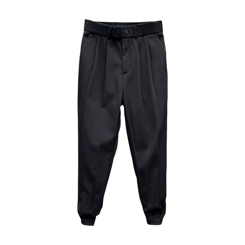 Spring Fall Men Ninth Pants Ankle-banded Elastic Waist Thin Loose Side Pockets Solid Color Harem Pants Suit Pants Long Trousers 38 black