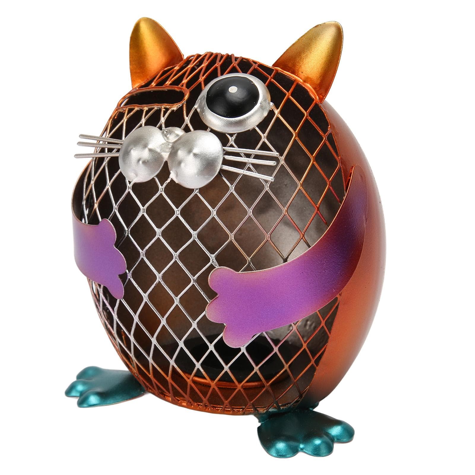 Metal Cat Coin Piggy Bank for Adults Hand Colored Animal Money Bank with Rubber Plug for Home