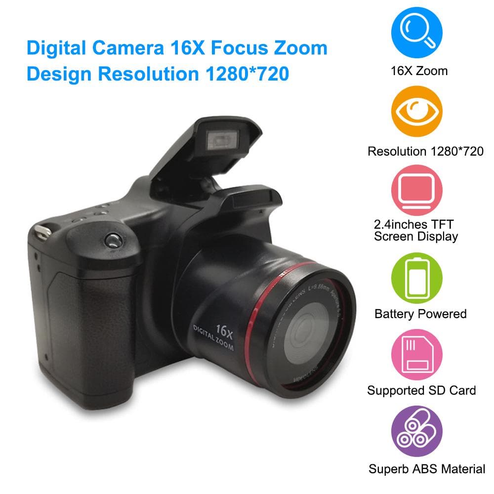 Digital Camera 16X F-ocus Zoom Design Resolution 1280*720 Supported S D Card 4 * AA Batter-y black