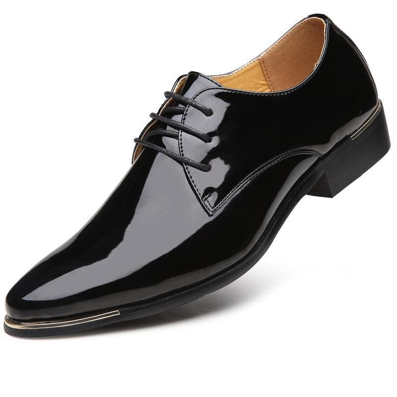 Retro British Men's Business Casual Patent Leather Lace-up Shoes, Large Size 48 40 black