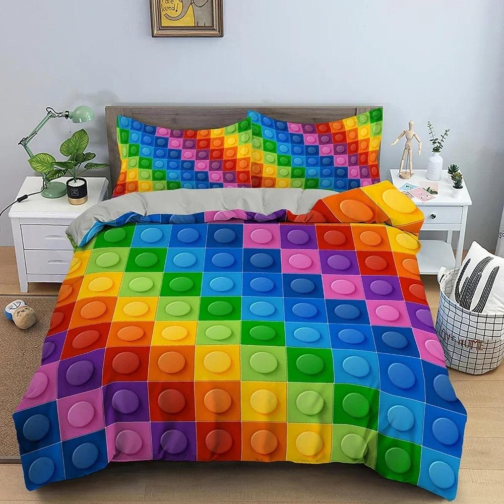 Colorful Geometric Bedding Set 3D Printed Luxury Cozy Duvet Cover Set King Queen Full Size Bedclothes For Bedroom Decor 70x133cm 2pcs
