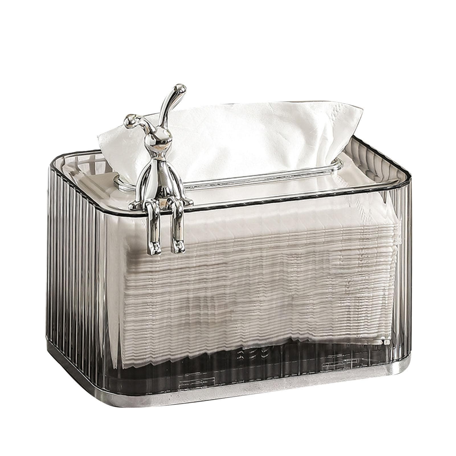 Tissue Box Holder Large Opening Auto Lifting Spring Home Tissue Dispenser for Bathroom Vanity Ash Body Silver Bottom