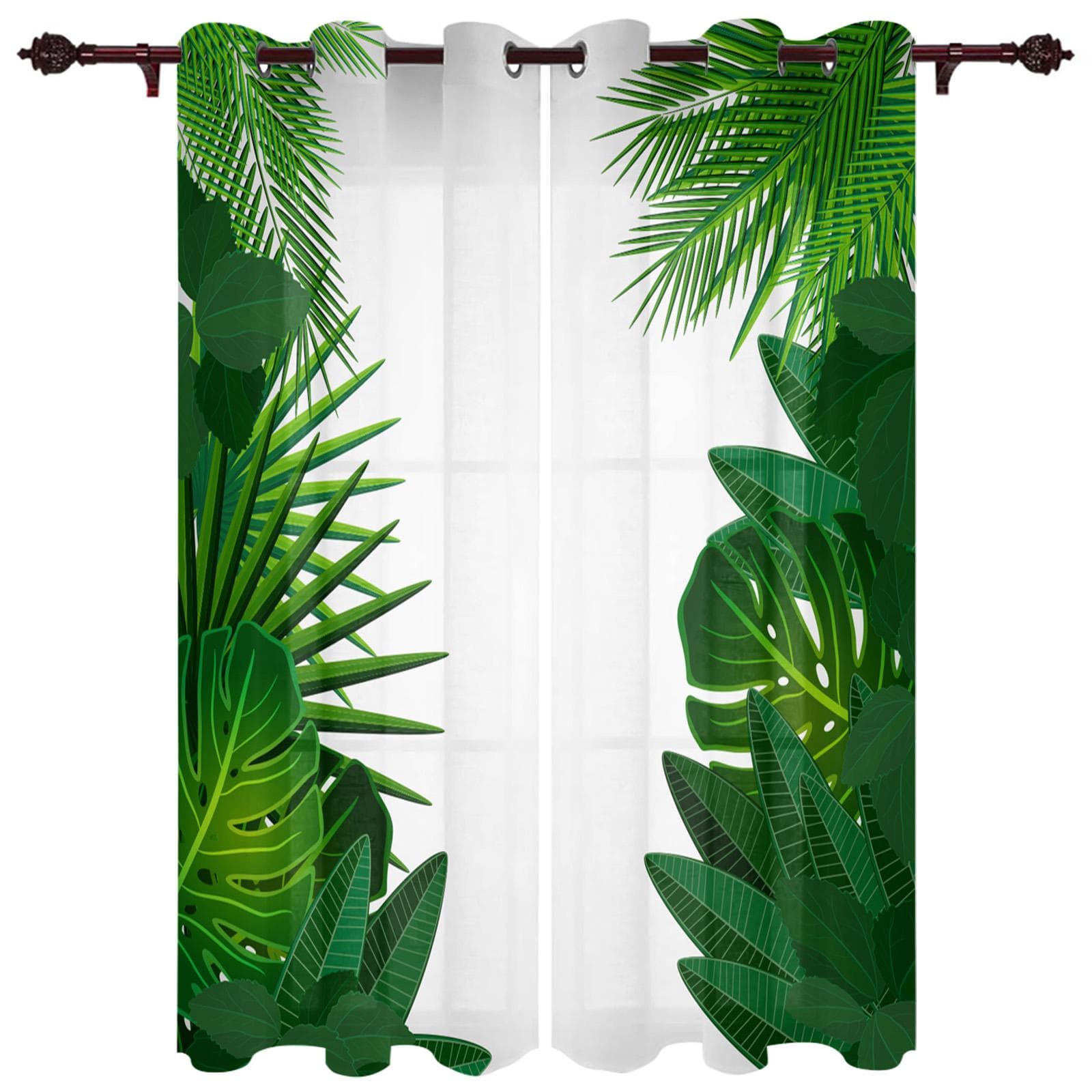 Summer Green Tropical Plant Palm Leaves Luxury Home Curtains Home Supplies Living Room Bedroom Custom Curtains 135W x 60H(cm)