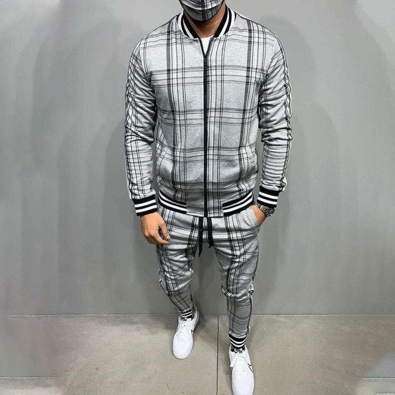 2024 Male Spring Autumn 3D Plaid Jacket Male Suit Casual Clothing Man Sets+Pants 2 Piece Sets Fashion Men's Tracksuit Sportswear XXL