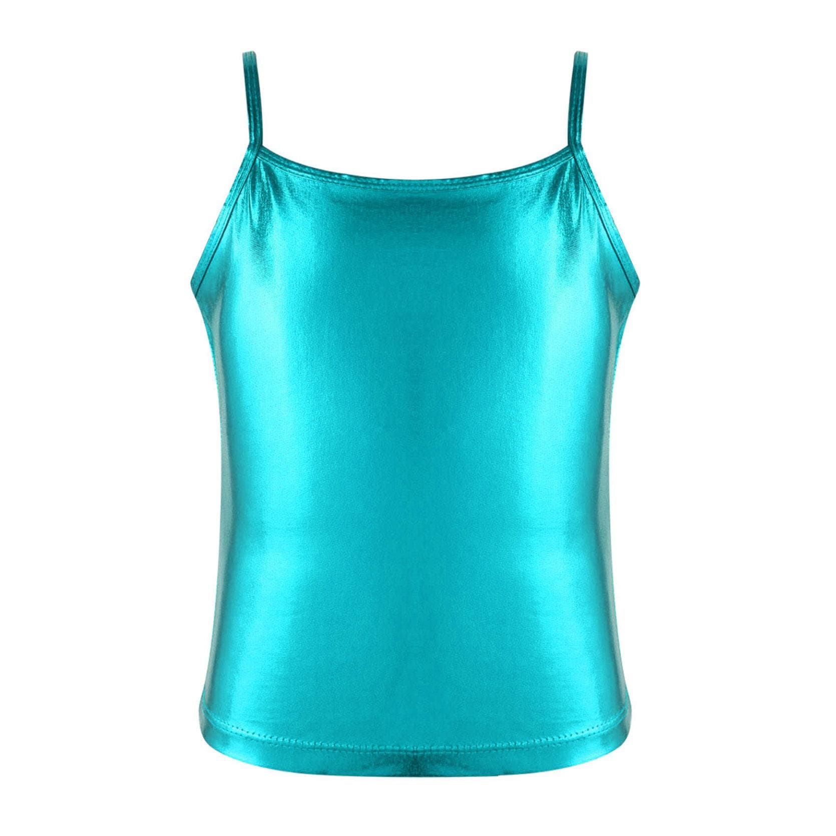 Kids Girls Tank Vest Gymnastics Sports Sleeveless Spaghetti Shoulder Straps Top Casual Outfit 5-6 Years lake blue