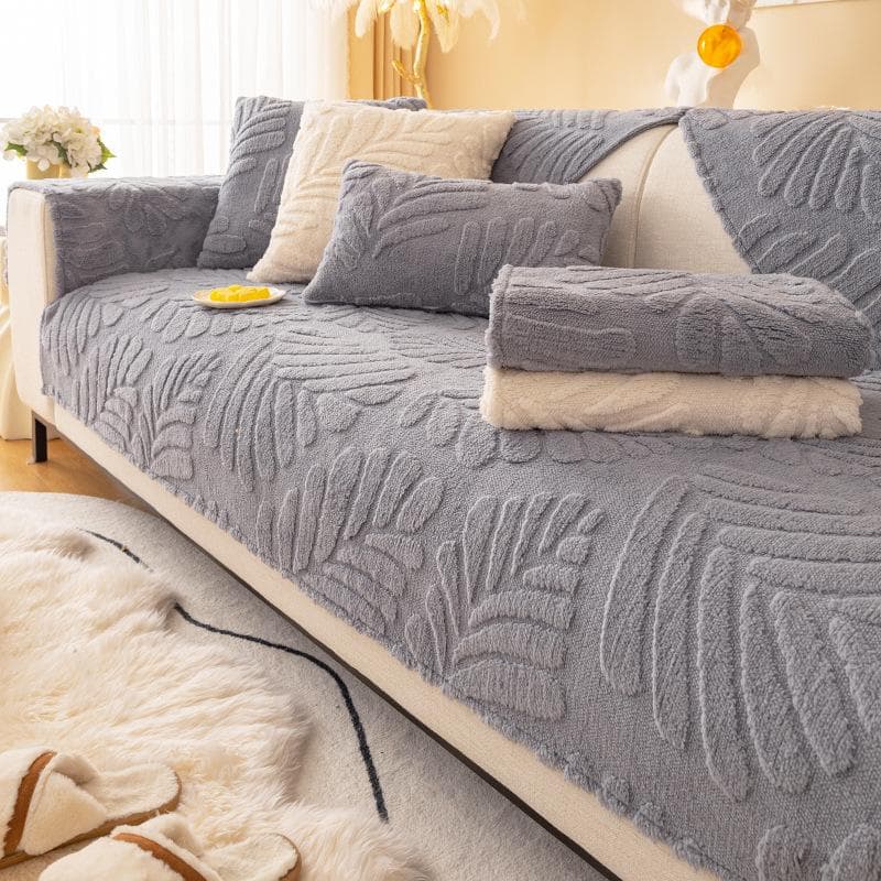 Shu Velveteen Leaves Sofa Cover Nordic Thicken Solid Color L-type Sofa Cover Non-Slip Simplicity Couch Protector for Living Room 70x70cm 1pcs