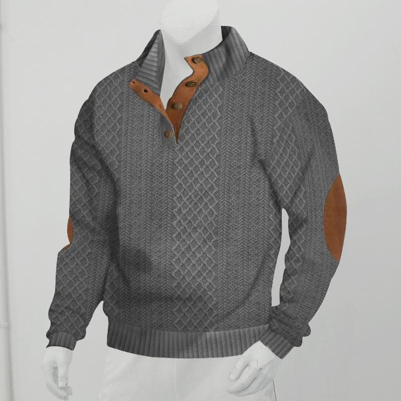 Autumn and Winter Men's Outdoor Casual Standing Collar Long Sleeve Jacquard Knit Pullover Sweatshirt XXXL dark grey