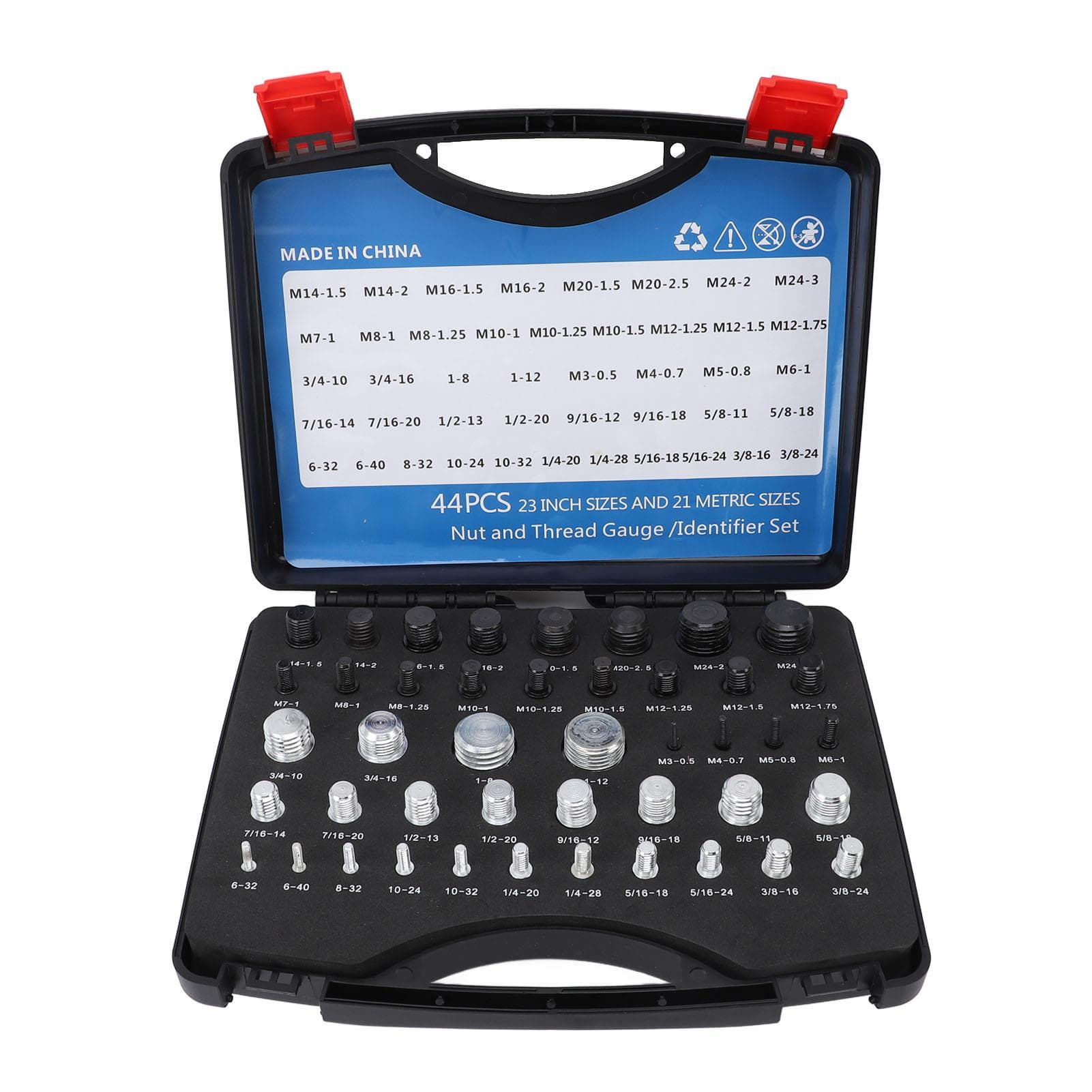 44pcs Nut and Bolt Thread Checker Inch Metric Nut and Bolt Gauges with Case for Size Check On