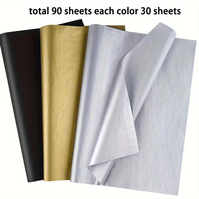 90 Sheets Tissue Paper Metallic and Black Gift Wrap Paper Gift Wrapping for Birthday Party Favor Decor DIY Art Craft Party Favor Decor 90 Sheets