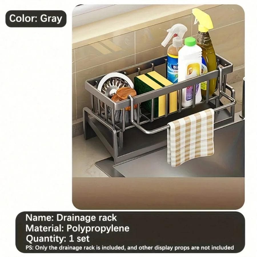 Dish Cloth & Sponge Holder Household Faucet Sponge Drain Rack with Dishcloth Holder Multifunctional Durable Clean grey