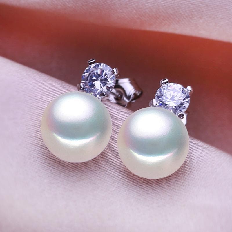 SENIKO 8-9mm Natural Freshwater Pearl Earrings Geometry Design Fashion Cubic Zirconia Earrings For Women Girl Gift white