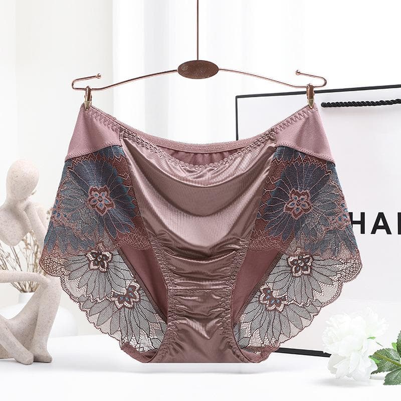 Women Lace Flowers Panties Sexy Hollow Temptation Silk Breathable Underwear Tummy Mid Waist Butt Lift Briefs Intimate Panty XL