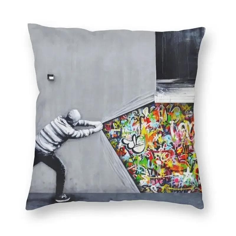 Banksy Uncovering Graffiti Pillow Cover Home Decor Cushion Sofa Street Art Cushion Cover Throw Pillow for Car Decorative Cushoin 50x50cm