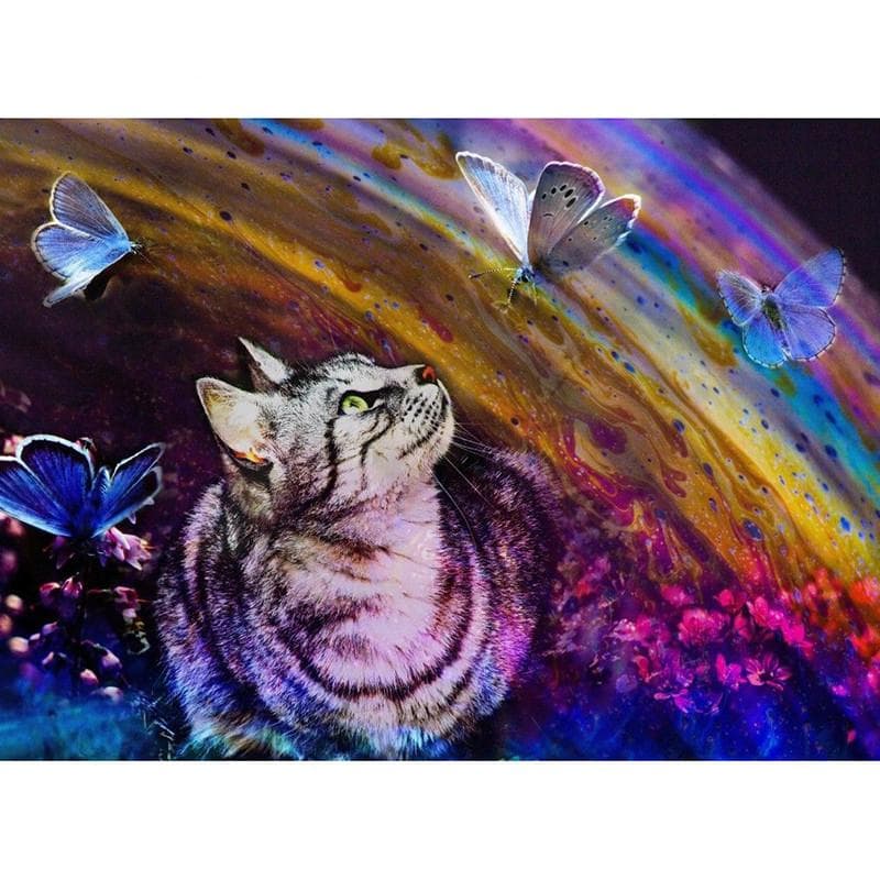 5D DIY Diamond Painting Cat and Butterfly Embroidery Mosaic Cross Stitch Rhinestone Decor 20X30CM