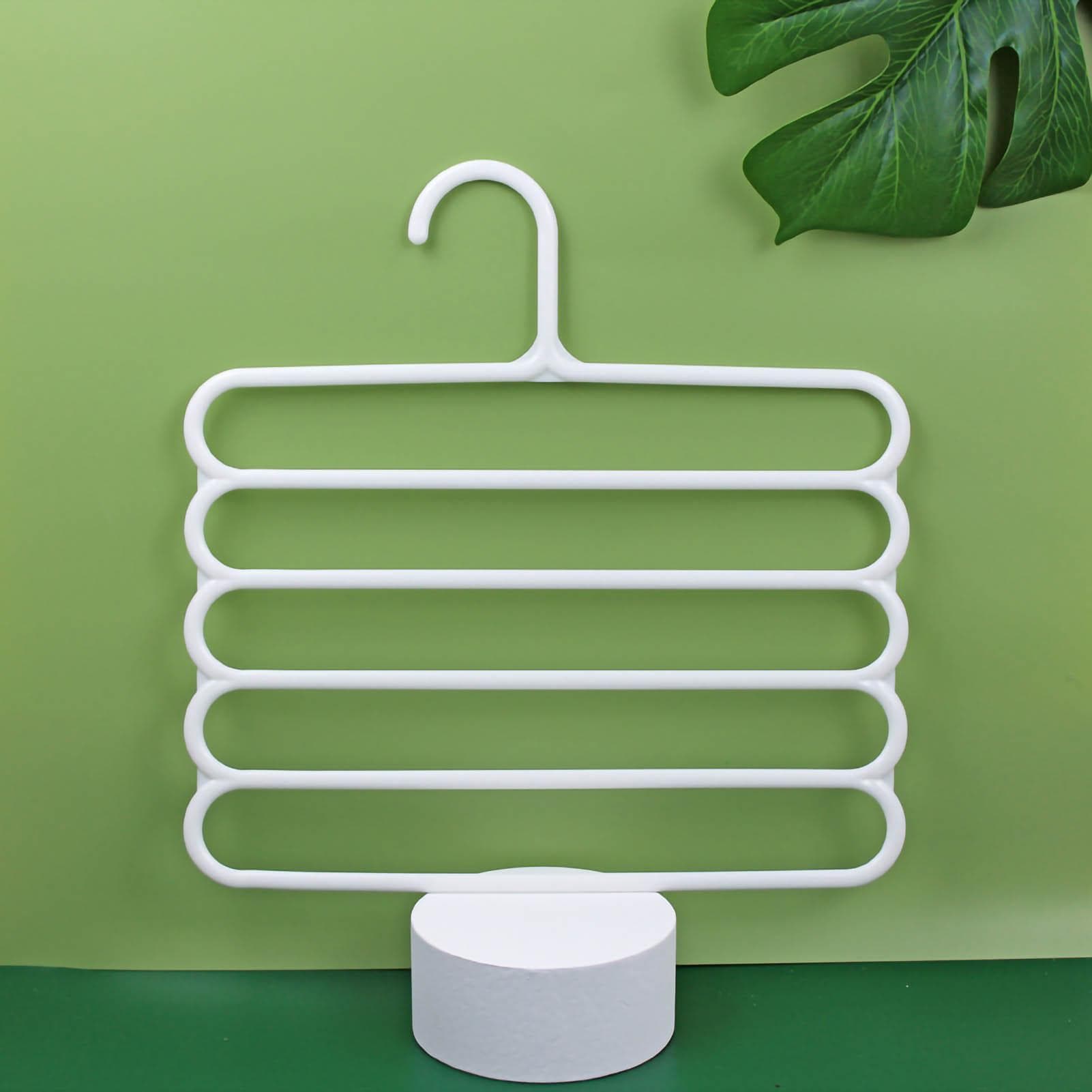 Pants Hanger 5 Layer Space Saving PP Closet Storage Organizer Rack for Scarf TowelPink white