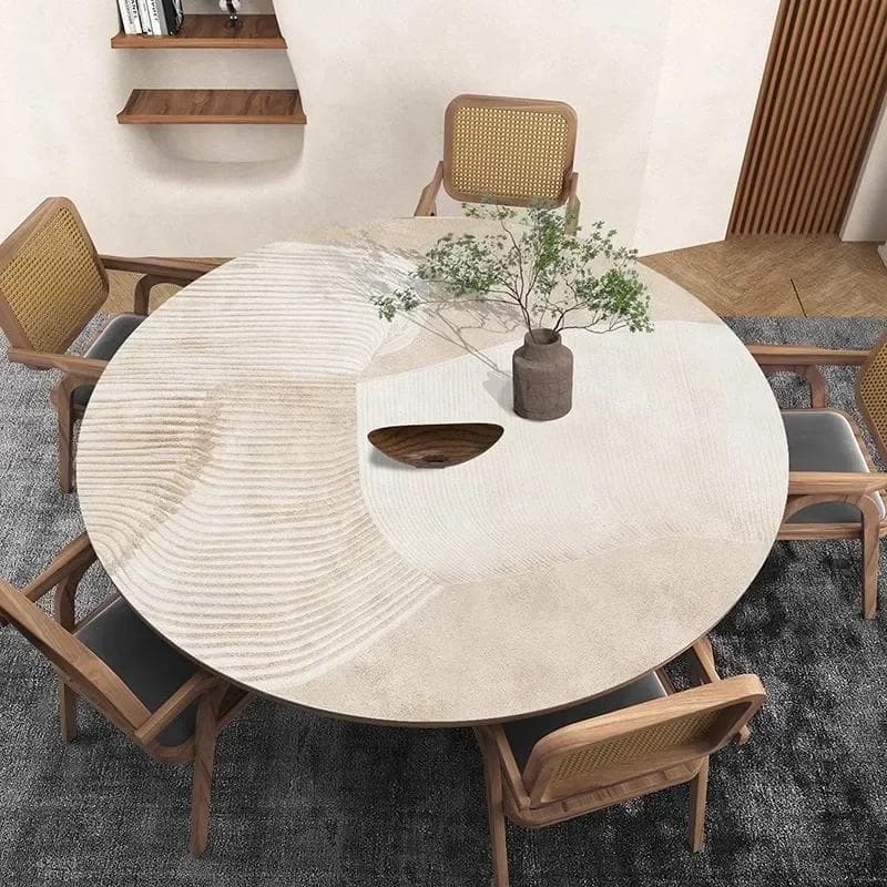 Round Waterproof Tablecloth Pvc Oil-proof Anti-scalding Dining Table Mat Japanese Minimalist Style Home Decoration Tablecloths Diameter 140cm