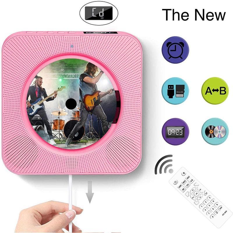 CD Player Hanging Bluetooth Household Pull Wire Switch Design English Portable CD Player for Home pink