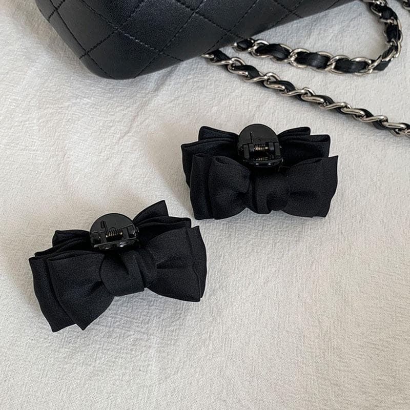 Korean Velvet Bow Hair Clip Claw Clamp Sweet Black Red Bow Small Hair Claw Clip Princess  Headwear Girls Women Hair Claw Clip 2pcs